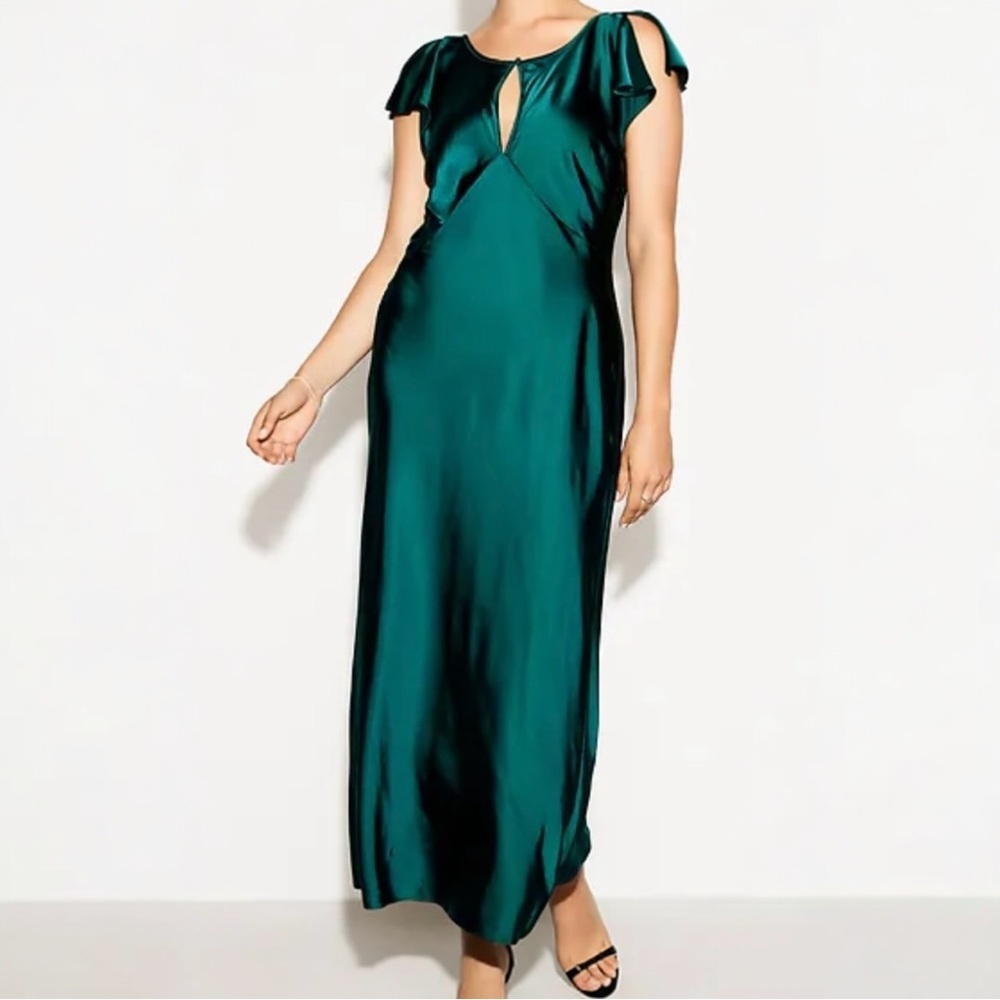 Old Navy Green Flutter-Sleeve Keyhole Satin Wedding Guest Maxi Dress  XL NWT